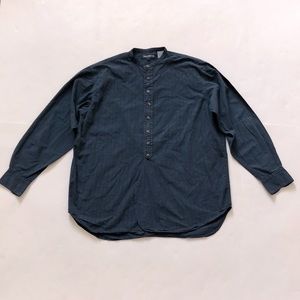 French Connection M Shirt Blue Black Stripe Mandarin Collar Button Long Sleeve